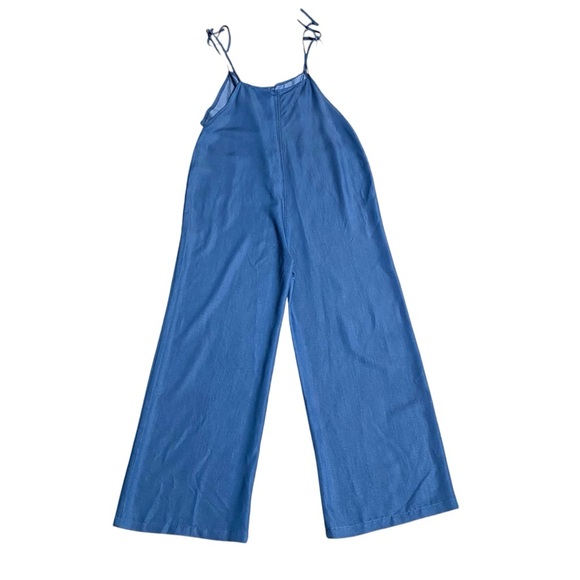 Cider Blue Chambray Jumpsuit M NWT Tie Straps Wide Leg Pockets Summer - Picture 7 of 10
